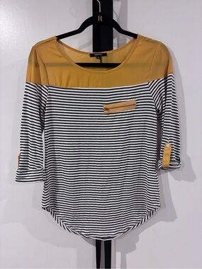Mustard & Black Striped Women’s Boatneck Top sz S